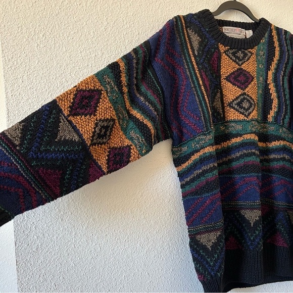 Northern Isle VTG Men’s Knit Sweater Large Hand Knit Artsy Retro 80s Grandpa - Picture 4 of 12
